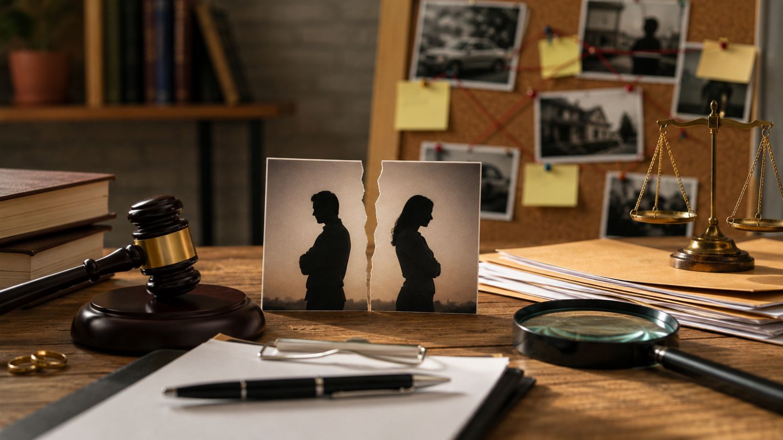 Divorce case investigation showing evidence review and legal fact verification